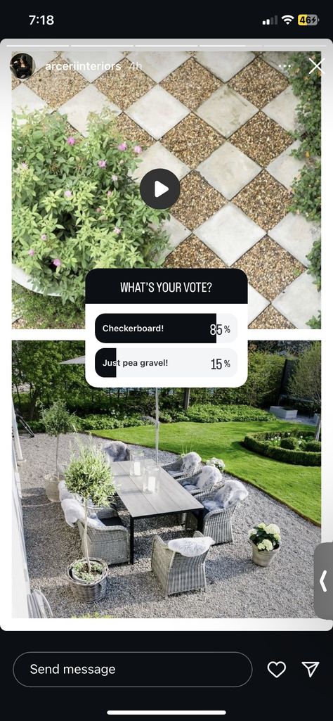 Rock And Pavers Backyard, Pea Gravel Checkerboard, Checkerboard Pea Gravel Patio, Checkered Patio Pea Gravel, Checkered Pavers And Gravel, Checker Paver Patio, Checkered Patio Pavers, Checkered Pavers, Magical Yard