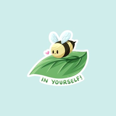 a drawing of a bee and a leaf to make up the pun bee-leaf in yourself Be Leaf In Yourself, Cute Journal Stickers, Cute Journal, Character Design Sketches, Stickers Laptop, Die Cut Sticker, Sticker Cute, Water Bottle Stickers, Mail Letters