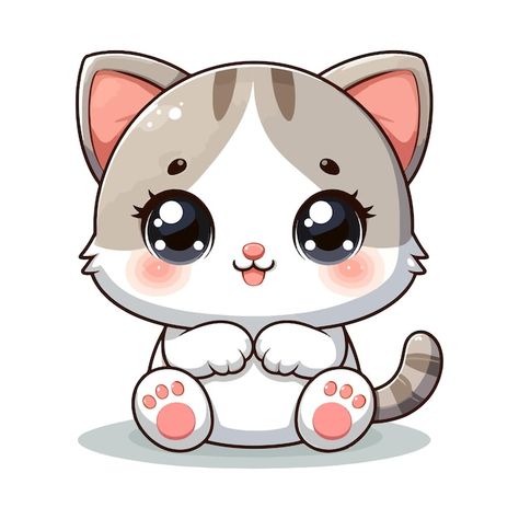 Cute Cat Art Cartoon, Cute Cats Drawing, Cute Stickers Ideas, Cat Cute Drawing, Happy Cute Cat, Freepik Illustration, Cat Illustration Design, Cute Cat Vector, Cartoon Kittens