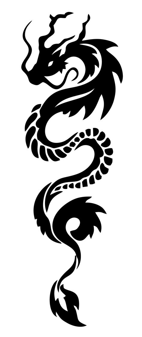 Dragon Sillouttes Tattoo, Chinese Dragon Outline, Vector Tattoos, Year Of The Dragon Tattoo, Simple Dragon Drawing, Dragon Line Art, Dragon Line, Dragon Silhouette, Skull Art Drawing