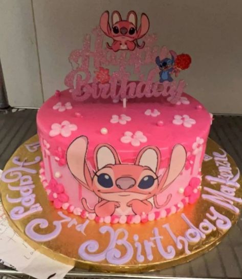 Angel Stitch Cake, Pink Stitch Cake, 10 Year Birthday Cake, Angel Birthday Theme, Stitch And Angel Birthday, Angel Lilo And Stitch, Lilo And Stitch Cake, Cake Designs For Girl, Stitch Cake