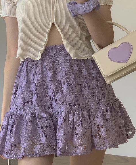 Aesthetic Clothes Purple, Purple Cottagecore, Rapunzel Outfit, Softgirl Outfits, Clothes Purple, Skirt Aesthetic, Purple Girls, Purple Outfits, Purple Skirt