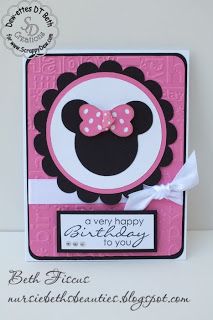 Beth's Beauties: Minnie Mouse Card #scrappydew Minnie Mouse Birthday Invitations, Diy Birthday Invitations, Punch Art Cards, Disney Cards, 1st Birthday Cards, White Birthday, Bday Cards, Birthday Chalkboard, Disney Birthday