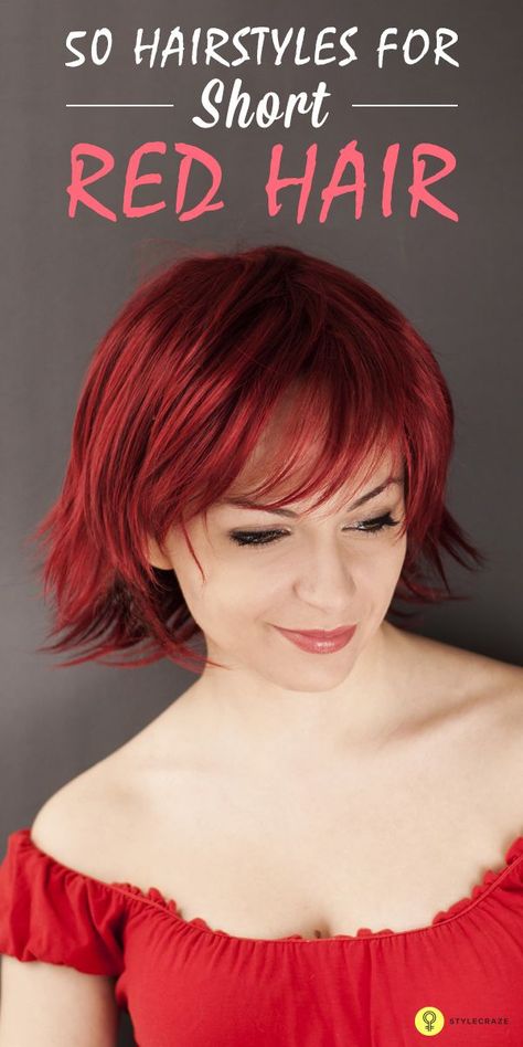 Do you have considerably #shorthair ? Do you love to experiment with your hair color? Well, here are 50 stunning short red hairstyles for you to... Red Hair Over 50, Oval Face Haircuts Short, Short Red Hairstyles, Red Hair Cuts, Bright Red Hair Color, Red Bob Hair, Red Hair With Bangs, Red Hairstyles, Copper Red Hair