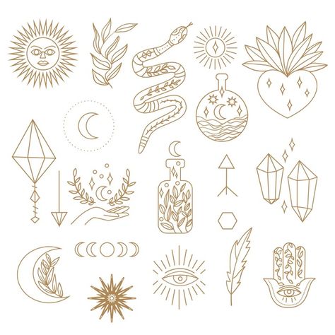 Flash Art Tattoos, Magic Elements, Astrological Elements, Kunst Tattoos, Handpoke Tattoo, Poke Tattoo, Dainty Tattoos, Tattoo Flash Art, Dream Tattoos