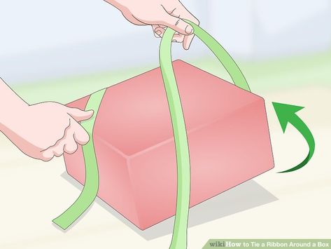 3 Ways to Tie a Ribbon Around a Box - wikiHow Box Bows Ribbons, Ribbons On Presents, Diagonal Ribbon On Gift, How To Tie Ribbon On A Present, Ways To Tie A Ribbon, Ribbon On Presents, Bows For Presents, Diy Gift Bow, Fancy Ribbon