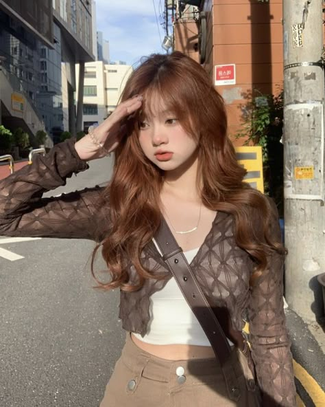 @ yhixn01 Hair Color For Warm Skin Tones, Dark Orange Hair, Orange Brown Hair, Warm Brown Hair, Warm Hair Color, Amber Hair, Hair Color Asian, Korean Hair Color, Wallpaper Wa