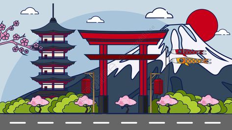 Japanese city buildings vector illustration illustration image Japan City Drawing, Gunung Fuji, Flor Tattoo, Japan City, Japanese Buildings, Monte Fuji, Tree Drawings Pencil, Japan Illustration, City Vector