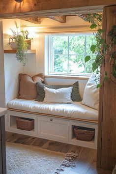 #homedecor, #interior design, #homedesign, #decorinspiration Window Seat Small Spaces, Diy Window Seat Bedroom, Bench Seat By Window, Apartment Window Seat, Window Bench With Shelves, Tiny Window Seat, Comfortable Window Seat, Built In Bookcase With Window Seat, Diy Window Nook