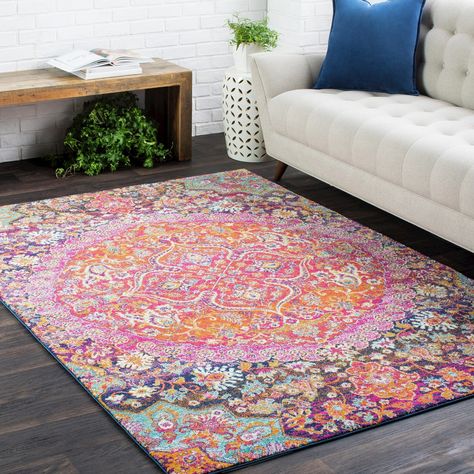 Pink Rugs, Bright Rugs, Bedroom Retro, Colorful Area Rug, Updated Traditional, Rug Direct, Orange Area Rug, Eclectic Design, Orange Rugs