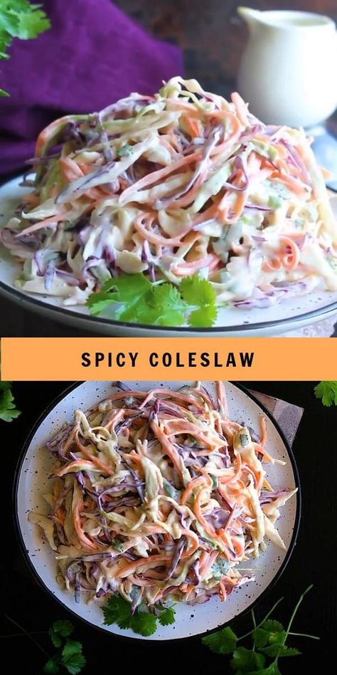 Healthy Coleslaw Recipes, Spicy Coleslaw, Best Coleslaw Recipe, Salad Recipes Healthy Lunch, Healthy Coleslaw, Delicious Salad Recipes, Coleslaw Recipe Easy, Salad For Dinner, Cold Pasta Salad Recipes