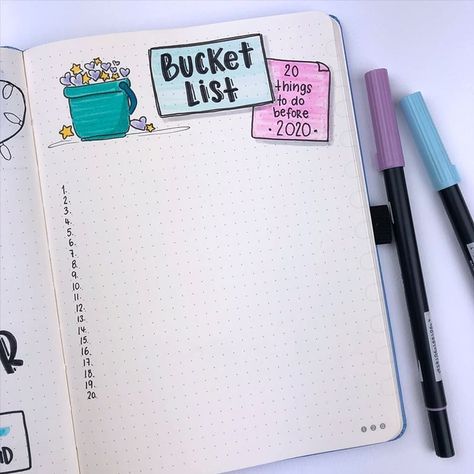 Bullet journal ideas Bujo Bucket List, Bucket List Journal, Bullet Journel, Bullet Journal Set Up, Bullet Journal 2019, Journal News, Bullet Journal Notebook, Diary Ideas, Dot Journals