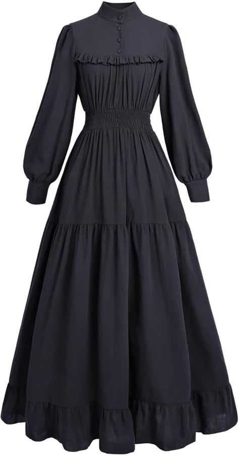 Amazon.com: Nuoqi Black Victorian Dress for Women Long Sleeve Edwardian Dress Gothic Renaissance Costume XXL : Clothing, Shoes & Jewelry Black Victorian Dress, Modest Black Dress, Pilgrim Costume, Modesty Dress, Pioneer Dress, Colonial Dress, Islamic Fashion Dresses, Frocks And Gowns, Clothing Pattern Design