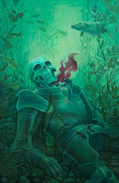 Dnd Gothic, Fantasy Acrylic Painting, Armor Dnd, Lake Fish, Painting Art, Dark Fantasy, Skeleton, Acrylic Painting, Fish