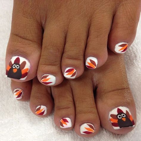 "Gobble gobble, eat beef! Said every turkey this month 😁" Photo taken by @professionalnailss on Instagram, pinned via the InstaPin iOS App! http://www.instapinapp.com (10/07/2015) Thanksgiving Toes Designs, Fall Themed Toenails, Thanksgiving Toe Nail Designs, Toe Nail Fall Designs, Pumpkin Toenails, Fall Toenails Pedicures, Pedicure Designs Toenails Fall, Thanksgiving Toenail Designs, Thanksgiving Pedicure Ideas Toes