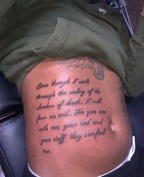 Godly Tattoos, Ideas For 18th Birthday, Stomach Tats, Patch Work Tattoo, Rib Tattoo Quotes, Bible Quote Tattoos, Side Stomach Tattoos, Small Dope Tattoos, Word Tattoo Designs