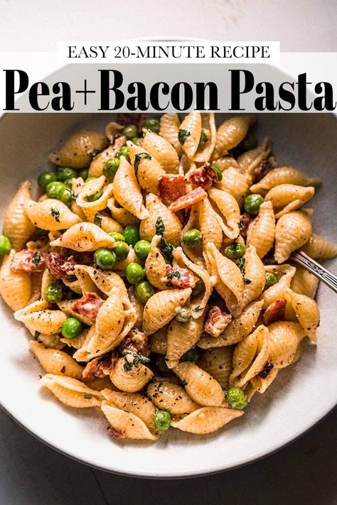 Cabanara Pasta, Creamy Pasta With Bacon, Pasta With Peas And Bacon, Peas And Bacon, Bacon Peas, Supper Sides, Pasta With Bacon, Bacon Sauce, Creamy Peas