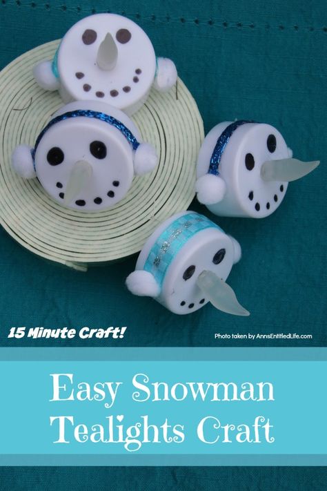 Easy Snowman Tealights Craft. These cute little snowman tealights are simple to make, and wonderful decor for the winter months. This 15-minute-craft is simple to make, and come together quickly! Tealight Crafts, Free Snowman Tea Light Candles Sayings, Tealight Snowman Ornament, Tealight Candle Snowman, Snowman Tealight Ornament, Snowman Lightbulb Ornament Diy, Tea Light Snowman, Tea Light Crafts, Christmas Decorations For Kids