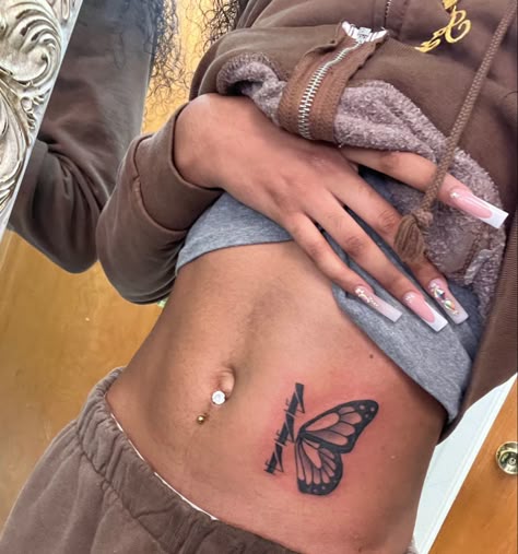 Women Thigh Tattoos Ideas Meaningful, Large Chest Tattoo, Stomach Tats, Signature Tattoo, Stomach Tattoos Women, Small Girly Tattoos, Hand Tattoos For Girls, Pretty Hand Tattoos, Butterfly Tattoos For Women