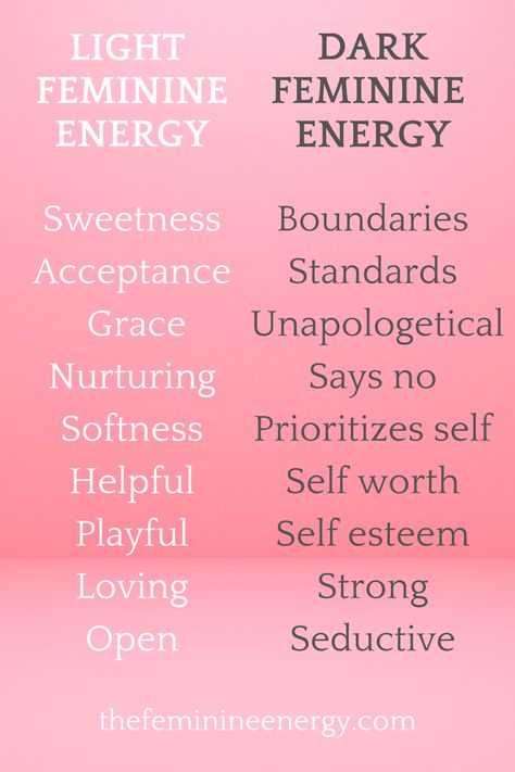 Balance Of Light And Dark, Different Types Of Feminine Energy, Dark Feminine And Light Feminine, Dark And Light Feminine Aesthetic, Light Femine Energy, Feminine Energy Habits, Light Feminine And Dark Feminine, Fenimine Energy, Dark Feminine Colors