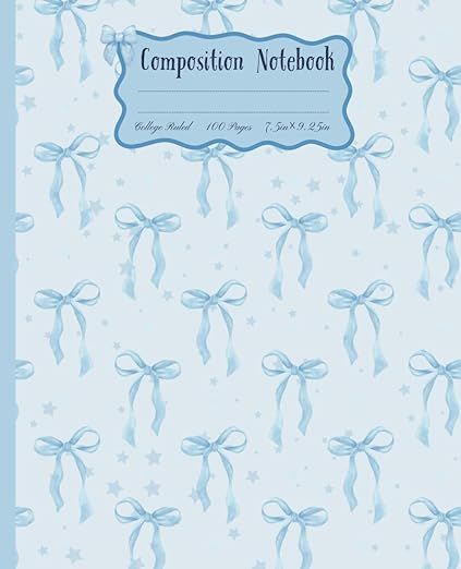 Preppy Composition Notebook With Pastel Blue & White Coquette Bows: College Ruled Journal for Girls, Kids, Tweens & Teens - School Supplies Online Notebook Cover, Blue Journal Cover, Blue Notebook Cover, Teen School Supplies, Diy Notebook Cover For School, Goodnotes Cover, Notebook Composition, Diy Notebook Cover, White Coquette