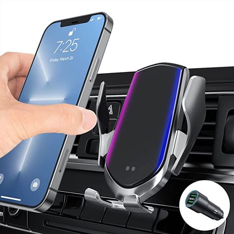 Amazon.com: Wireless Car Charger Mount, 15W Auto Clamping Phone Charging Air Vent Holder for iPhone 13/13 Pro /12/12 Pro/12 Max /11/XS/X/8, Samsung S21/S20/ Note 20/Note 10(with QC 3.0 Charger), Silver : Cell Phones & Accessories Chocolate Man, Phone Essentials, Iphone Holder, Cool Car Accessories, Circuit Ideas, Charger Holder, Car Essentials, Mobile Website, Charging Car