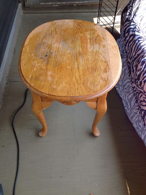 End Table Makeover! Wood End Table Makeover, Oval End Table, Queen Anne Table Makeover, Round End Table Refinishing Ideas, Round End Table Makeover, Oval End Table Makeover, Redone End Tables, Round Side Table Diy, Renovated End Table