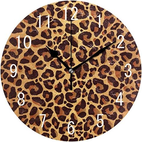 ALAZA Home Decor Bowrn Animal Leopard Print Round Acrylic 9.5 Inch Wall Clock Non Ticking Silent Clock Art for Living Room Kitchen Bedroom Home Decor Brown, Clock Art, Art For Living Room, Large Wall Clock, Round Wall Clocks, Ship Lap Walls, Laurel Foundry Modern Farmhouse, Kitchen Bedroom, Ticks