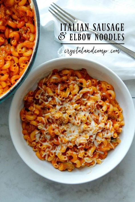 italian sausage and elbow noodles Spaghetti With Elbow Noodles, Recipes With Italian Sausage, Recipes With Elbow Noodles, Recipes With Sausage, Elbow Pasta Recipes, Ground Italian Sausage Recipes, Elbow Noodles, Ground Sausage Recipes, Yummy Pasta