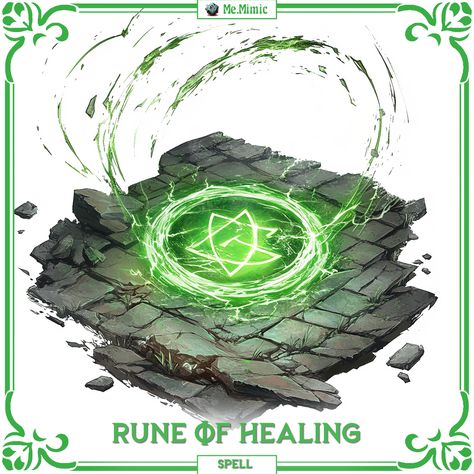 D&D 5e Homebrew Statblock for the Rune of Healing spell – designed by Me.Mimic for bringing spellcasters new magical options. Rune Magic Fantasy Art, Healing Rune, 5e Spells, Dnd Loot, Dnd Spells, Battle Art, Dnd Stats, Magic Runes, Dnd Homebrew