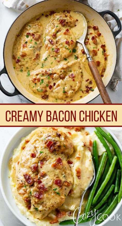 Creamy Bacon Chicken, Easy Skillet Dinner, Bacon Dinner, Chicken Mashed Potatoes, Easy Skillet Meals, Bacon Chicken, Potato Dinner, Delicious Snacks, Chicken Potatoes