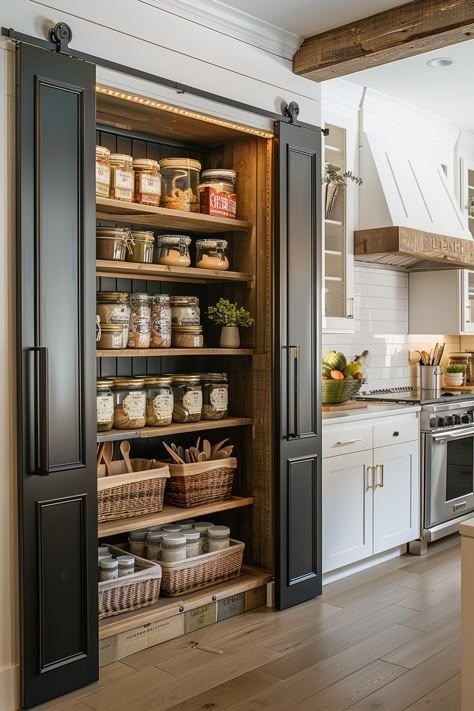 Farmhouse Kitchen Pantry Ideas - Quiet Minimal Open Pantry, Farmhouse Pantry, Shabby Home, Pantry Ideas, Kitchen Pantry Design, Rustic Farmhouse Kitchen, Pantry Design, Kitchen Redo, Dream House Decor