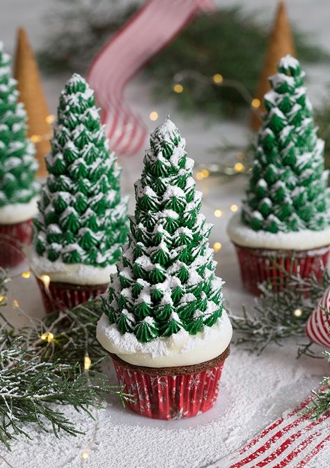 Christmas Tree Cupcakes - Preppy Kitchen Cherry Cupcakes Recipes, Kitchen Christmas Tree, Easy Christmas Cupcakes, Tree Cupcakes, Christmas Cupcakes Recipes, Christmas Tree Cupcakes, Easy Christmas Treats, Preppy Kitchen, Holiday Cupcakes