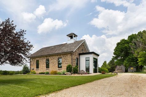 Back to School(house) - design KC Airbnb Ideas, School House, Smart Home Technology, Custom Closet, Wood Ceilings, Refreshing Cocktails, Ceiling Height, Modern Buildings, Back Patio