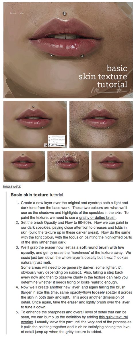 Basic skin texture tutorial- read Texture Tutorial, Skin Painting, Skin Paint, Photoshop Painting, Digital Paintings, Art Texture, Anime Drawing, Poses References, Digital Painting Tutorials