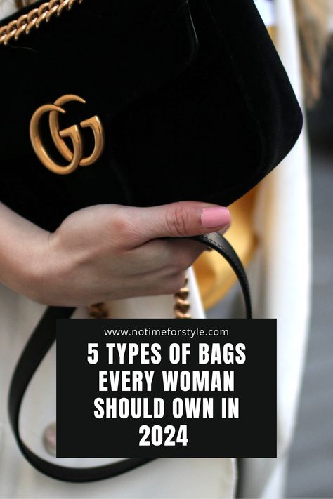 Elevate your fashion game in 2024 with our guide to the '5 Types of Bags Every Woman Should Own.' Discover must-have handbags for versatility and style. Stay chic and organized! #FashionTrends#HandbagEssentials#2024Style#WardrobeMustHaves#BagGoals#FashionInspiration#AccessorizeRight#EverydayElegance#VersatileBags#FashionistaTips Designer Hobo Bags For Women, Type Of Bags For Women, How To Style A Handbag, Ladies Handbags For Women, Handbags For Fall, Classic Purse Styles, Purses Every Woman Should Own, 2024 Bags Trends Women, It Bags Classic