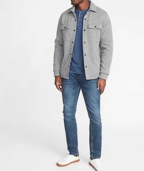 Grey Flannel Outfit Men, Grey Shacket Outfit, Cheap Men's Shacket For Workwear, Cheap Men's Workwear Shacket, Cheap Men's Collared Shacket, Men’s Shacket, Outfit Ideas For Guys, Shirt Jacket Outfit, Shacket Style