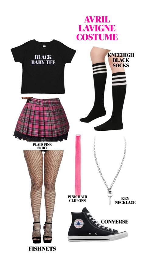 Avril Lavigne Costume, Avril Lavigne Tour, Avril Lavigne Concert, Avril Lavigne Outfits, Pink Emo, Vans Warped Tour, Concert Ideas, Concert Outfit Inspo, 2023 Halloween