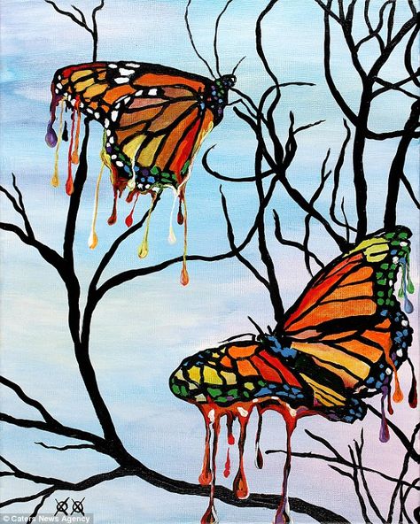 John Bramblitt art piece, this guy is blind and creates amazing works of art. John Bramblitt, Art 2024, Jar Art, Butterfly Drawing, Palette Knife Painting, Drip Painting, Easy Diy Art, Hippie Art, Colorful Paintings