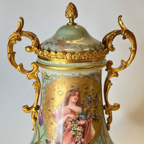 Pair of French 19th century Art Nouveau Sevres style Iridescent Porcelain vases & covers painted by Lheri. Provincial Furniture, French Provincial Furniture, Beautiful Vases, 19th Century Art, French Provincial, Beautiful Vase, Porcelain Vase, Delft, 19th Century