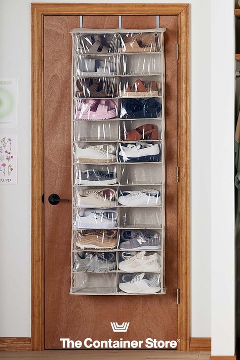 Step up your shoe organization with our 24-Pocket Over the Door Shoe Organizer. Simply hang it over virtually any door and enjoy instant storage space and easy access to your shoes or small handbags. Plus, by moving your shoes off the floor or shelf and onto the previously unused space on a door, you free up more room in your closet. Holds up to 24 pairs of shoes or small handbags. Perfect for small dorm and apartment closets too! Shoe Hanger Organizer Ideas, Apartment Closets, Over The Door Shoe Organizer, Best Shoe Rack, Small Shoe Rack, Small Apartment Organization, Closet Storage Ideas, Taylor Swift Birthday Party Ideas, Small Dorm