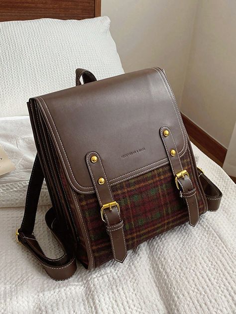 Lightweight,Portable 1 Piece, Flip-Top Fashion Women's Bag, (13in*10.21in*5.9in) Two-Color Plaid, Contrasting Color Design, College Style, Practical And Good-Looking, Suitable For Students, Office Workers, Commuting Bag, Travel Bag, Multi-Compartments, Partitioned Storage , Backpack, Travel Bag, Gift, Gift For Children And Friends, Fashionable Backpack For Women School Backpack For College Students Perfect For College,Business, Work, Commute ,Back To SchoolI discovered amazing products on SHEIN.com, come check them out! Backpack For College, Work Commute, What's In My Backpack, Messenger Backpack, Women Backpack Fashion, Aesthetic Backpack, Work Backpack, Flap Backpack, Backpack For Teens