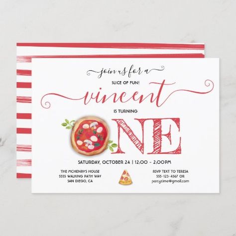 One Year Old Birthday Party, Pizza Birthday Party, Pizza Party Birthday, Pizza Party Invitations, One Year Old Birthday, Pizza Birthday, Fun Fonts, Pie Slice, Pizza Pie