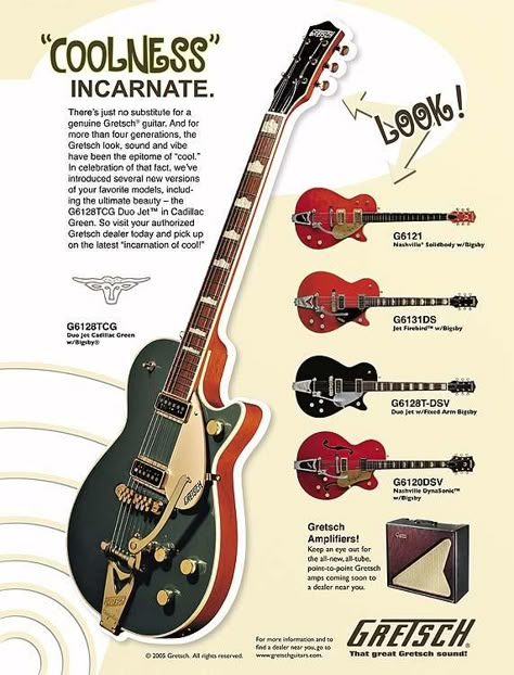 Gretsch Poster Gretsch Guitar, Best Guitar Players, Guitar Posters, Guitar Obsession, Best Guitar, Cool Electric Guitars, Classic Guitar, Guitar Tips, Beautiful Guitars