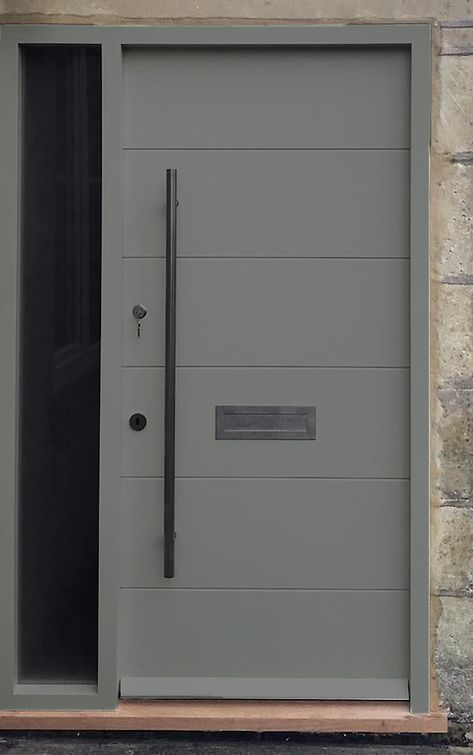 Grey Door Black Handle, Grey Door Design Modern, Front Door Grey, Modern Door Uk, Grey Main Door, House Door, Grey Pvc Front Door, Solidor Door Anthracite Grey, Grey Front Door