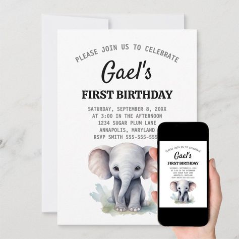 Get ready to celebrate a wildly fun and adorable birthday with our Elephant Birthday Invitation! Designed with charm and playfulness, this invitation captures the joyful spirit of your special occasion. Elephant 1st Birthday, Gray Invitation, Birthday Party Blue, Elephant Birthday Party, 1st Birthday Boy, Elephant Birthday, 1st Boy Birthday, Birthday Boy, Kids Nursery Decor