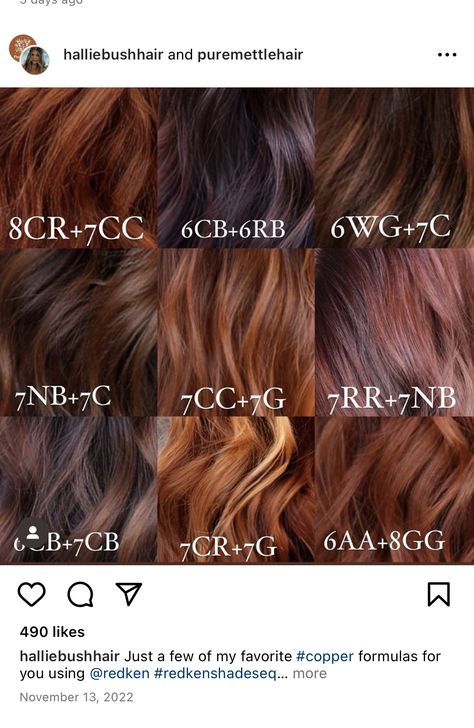 Shades Eq Red Violet Formula, Carmel And Red Lowlights On Brown Hair, Redken Cherry Cola Hair Color, Copper Brown Formula, Copper Red Hair Colour, Auburn Hair Formula, Copper Formula, Redken Color Formulas, Red Hair Formulas