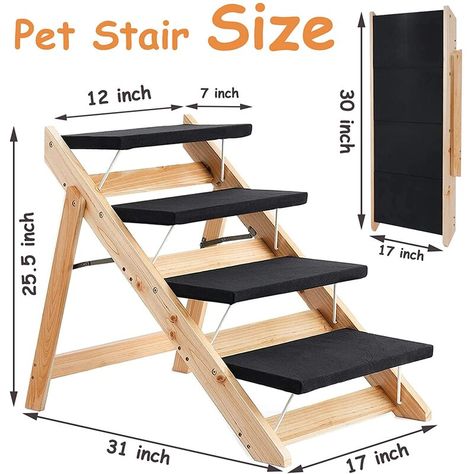 Homemade Dog Steps For Bed, Large Dog Steps For Bed Diy, Stairs For Bed For Dogs, Small Dog Stairs For Bed Diy, Wood Dog Stairs For Bed, Stairs Sizes, Ramp Stairs, Pet Ramp, Dog Stairs