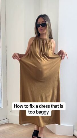 In this tutorial, I’ll show you a fashion hack for fixing dresses that are just too baggy. Keep reading to find out how to make your favorite baggy dresses fit right. Oversize Dress Hack, How To Fix A Dress That Is Too Big, Oversized Dress Hack, Dress Too Big Hacks No Sew, Baggy Dresses, Dress Alterations, Loose Maxi Dress, Oversized Dress, Shirt Dress Casual