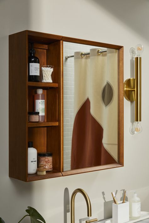 Bathroom Mirror Vanity Storage, Mirror Wall Bathroom Ideas, Bathroom Mirror And Storage Ideas, Mirror Shelf Bathroom, Bathroom Mirror With Cabinet, Behind Mirror Storage, Bathroom Mirrors With Cabinet, Bathroom Cabinets Mirrors, Mirror Cabinet Living Room